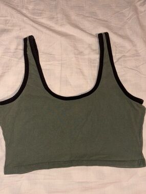 Justify Olive Green Cotton Crop Top Bralette with Black Trim
